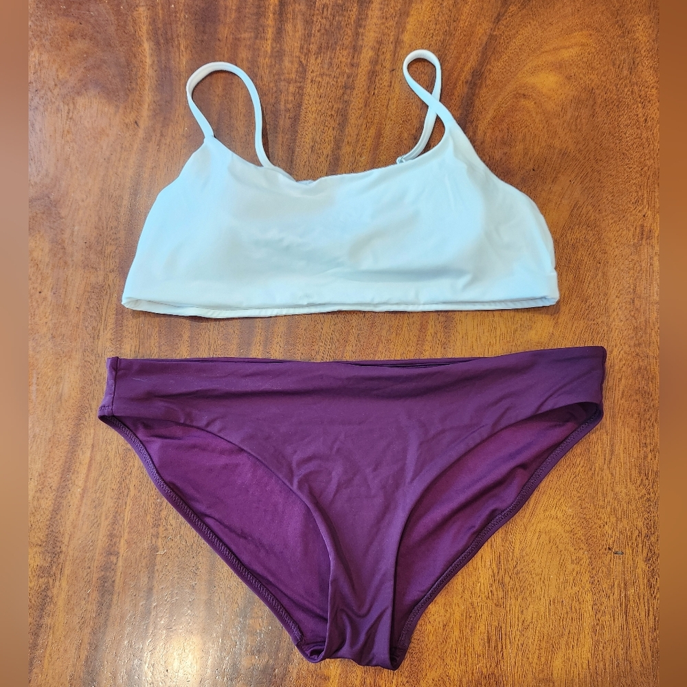 Athleta White and Burgundy Bikini Set